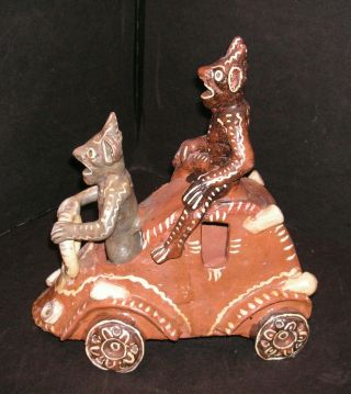 Vintage Mexican Ceramic Pottery - Day of the Dead - Devils Driving Car 3