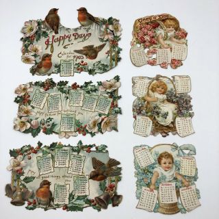 1903 Raphael Tuck & Sons Calendar Little Girls Bird Set Of 2 Vintage Die Cut