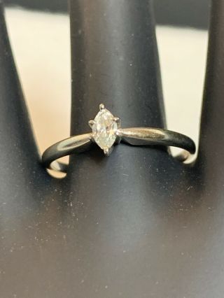 Vintage 10k White Gold And 1/5 Carat Diamond Ring.  Signed Ff