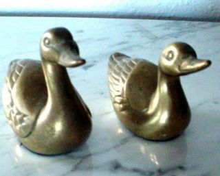 Vtg Solid Brass 2 Duck Figurines Mid Century Decor Birds Collectibles Great.