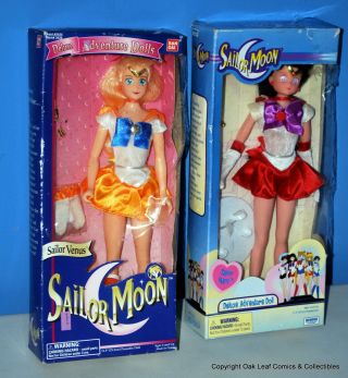 2 Sailor Moon Dolls Sailor Moon 11.  5” 1995 Bandai Sailor Venus 2000 Sailor Mars