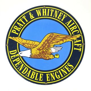 Vintage Pratt & Whitney Aircraft Dependable Engines Porcelain Sign - Grey Back