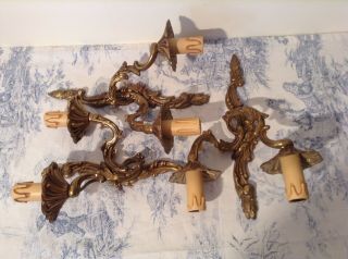 Set Of Three Vintage French Bronze Double Wall Sconce Lights