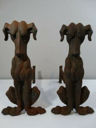 Vintage Hound Dog Cast Iron Andirons Art Deco Dog Andirons Fireplace Log Holder