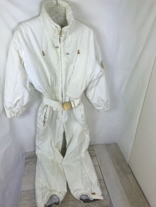 Vintage Women’s Bogner Embroidered Full Body Ski Suit White Gold Size 10