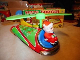 Vintage Battery Operatted Santa Claus On Helicopter Tin Toy W Box Mt Japan