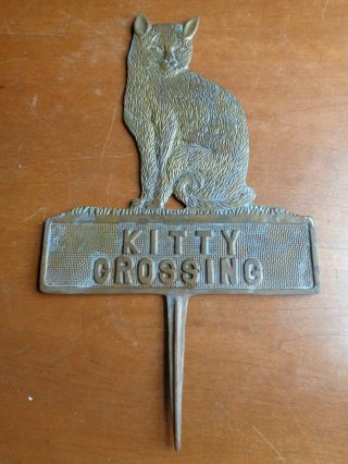 Kitty Cat Crossing Cast Bronze Cat Yard Sign 1.  5 Lbs 13 " X 8 "