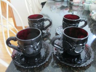 8pc Avon Cape Cod Ruby Red Glass Coffee Cups & Saucers