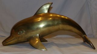 Brass Dolphin Figure Figurine Large 17 1/2 " Fish Beach Porpoise Statue