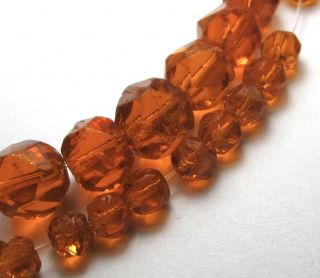 15 " Strand Of 76 Old Small Graduated Faceted Translucent Orange Beads
