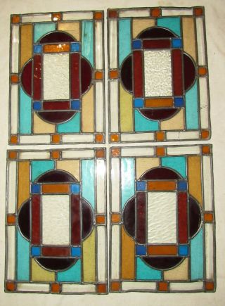 Set 4 Antique Leaded Glass Windows Antique Stained Glass Panels Lantern Panels