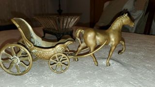 Vtg Large Brass Horse And Carriage Horse And Buggy Interior Decor