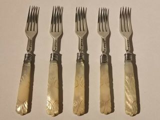 Victorian 1841 Sterling Silver Forks With Carved Mother Of Pearl Handles