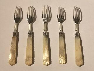 Victorian 1841 Sterling Silver Forks With Carved Mother Of Pearl Handles 2