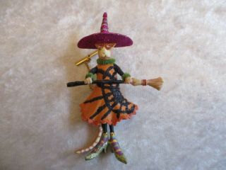Dept 56 Halloween Cat In Witch Costume By Patience Brewster Pin Back