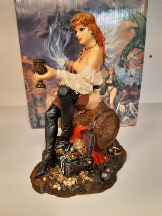 1996 Myths & Legends Female Carribbean Pirate w Goblet and Treasure Resin Statue 2