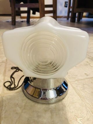 Antique Art Deco Moe Chrome Milk Glass Bathroom Light