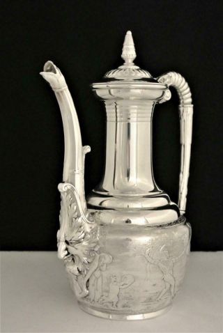 VICTORIAN REED BARTON SILVER FIGURAL TREE FACE WEDDING MARCH TEAPOT COFFEE POT 2
