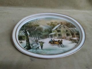 Sunshine Biscuits Currier Ives Tin Tray American Homestead Winter 1969