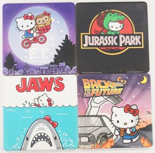 Universal Set Of 4 Hello Kitty E.  T.  Jaws Jurassic Park Movie Ceramic Coaster