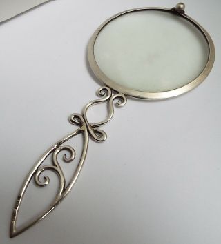 Large Decorative English Antique 1913 Solid Silver Table Magnifying Glass