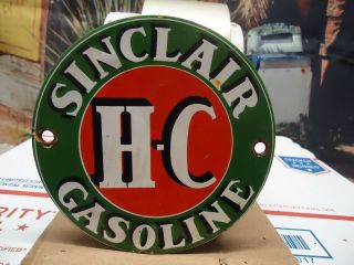 Old Sinclair H - C Gasoline Porcelain Gas Pump Door Sign