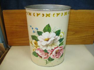 Vintage Flowers Design Metal Tin Trash Can Waste Paper Unit (13.  5 " X 9 " By 7 ")