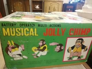 VINTAGE 1950s DAISHIN Musical Jolly Chimp Cymbal Monkey Toy Box. 2