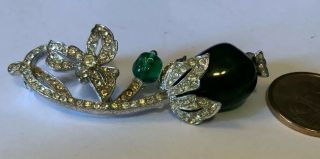 Rare Vintage Faux Emerald Rhinestone Christian Dior Kramer Flower Brooch