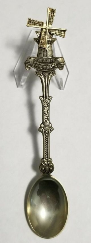 Vintage Silver Plated Holland Michigan Windmill Collector Spoon 4.  3/4 "