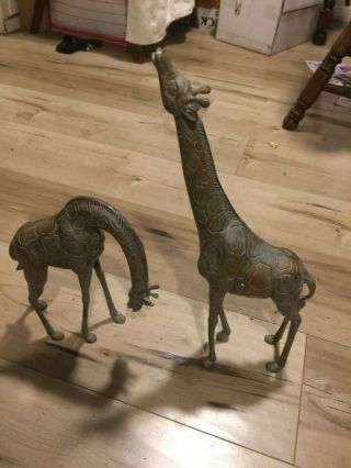 Vintage Large (2) Brass Giraffe Figurines Pair