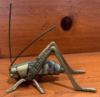 Brass Grasshopper Cricket Paperweight Figurine Metal Mid Century Vintage