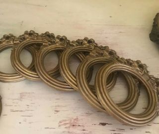 Set Of 6 Antique French Wooden Decorative Drapery Rings Buckel Gilt Bow Wreath