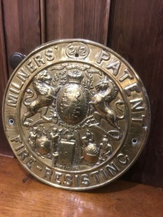 Antique Victorian Brass Safe Plaque / Plate - Milners Fire Resisting 1857