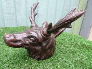 19thc Black Forest Wooden Oak Carving Of Deer Head With Antlers C1880s