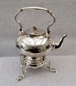 Large Antique Victorian Silver Plated 4 Pint Spirit Kettle Stand & Burner C1860