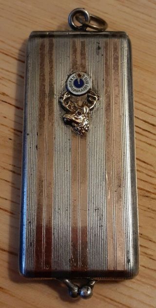 Vintage Fraternal Elks Club Sterling Silver Holder Watch Fob Pendant Gold Gild