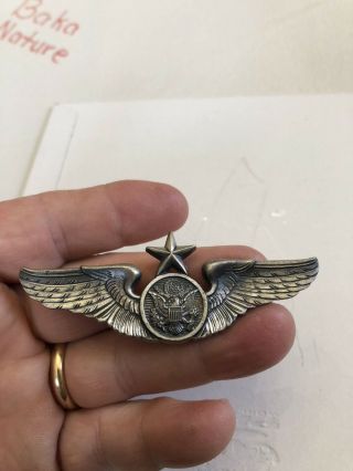 Wwii Sterling Silver Air Force Pilot 3” Wings Badge/pin With Star