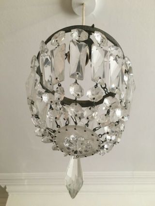 Antique French Lead Crystal Bag Chandelier With Elegant Crystal Blades 26cm Drop