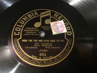 Ella Shields 12 " Music Hall 78 - Over The Top And Good Luck To You - Ex,  Cond