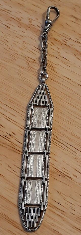 Vintage Art Deco 800 Silver Watch Fob Pendant Engraved Sterling Early 20th C.
