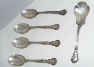 Gorham Chantilly Sterling Silver Antique Set 5 Tea & Sugar Spoons Monogram 