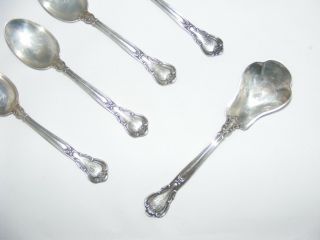 Gorham CHANTILLY Sterling Silver Antique Set 5 Tea & Sugar Spoons Monogram ' M ' 2