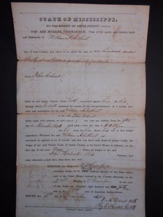 Amite County Mississippi 1840 Court Document J Calvert Arbuthnot Judge Crawford