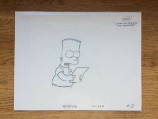 The Simpsons Animation Cel Drawing Bart Reading - The President Wore Pearls 2003