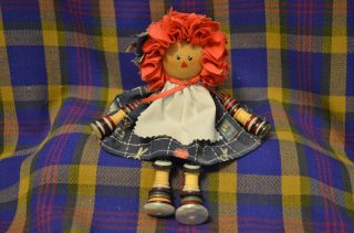 Vintage Hand Crafted Raggedy Ann Doll Shelf Setter Of Buttons/spools