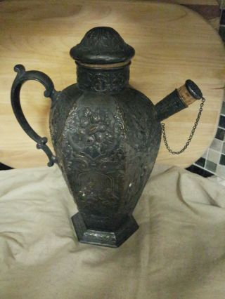 Antique Silverplate Over Copper Repousse Pitcher With Cork Stoppers Eg Webster?