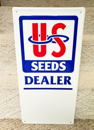 Us Seeds Dealer Corn Sign Metal Patriotic Colors Red White Blue Iowa Company Usa