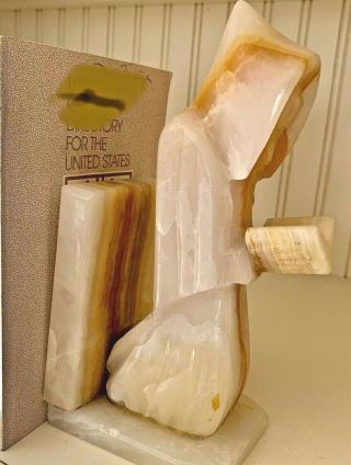 MULTI COLOR ONYX MARBLE BOOKENDS HOODED MONKS READING BOOK 9.  5 X 3.  5 X 4.  5 
