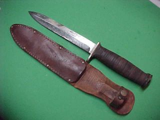 Vintage Post - Ww Ii Kutmaster Fighting Knife W/ Leather Sheath